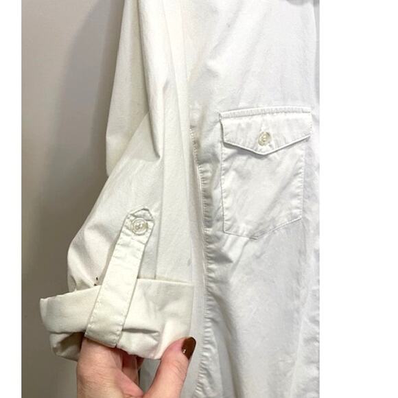 Hester & Orchard Women's Sz M Top Ivory Button Up Roll Tab Sleeves - Picture 7 of 7